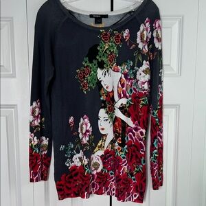 Women’s Desigual Artistic Floral Long Sleeve Top with Sequins. L